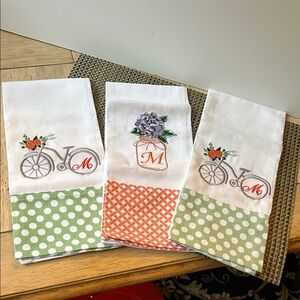 NEW! Set of of #3 Cotton Tea Towels w/ embroidered “ M” on each one